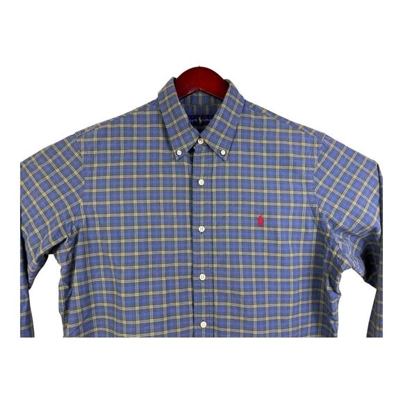 Ralph Lauren Mens Large Long Sleeve Blue Green Red Check Button Up Shirt - Picture 2 of 12